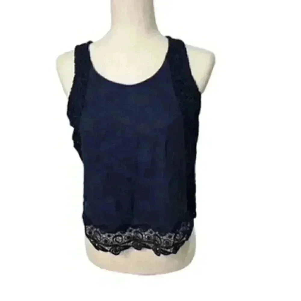 Hollister Navy‎ Lace Fully Lined Crop Top Women’s Sz Medium